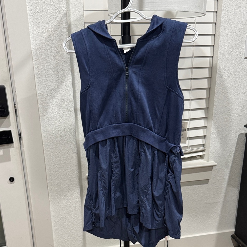 Anthropologie Navy Sleeveless Hooded Romper
